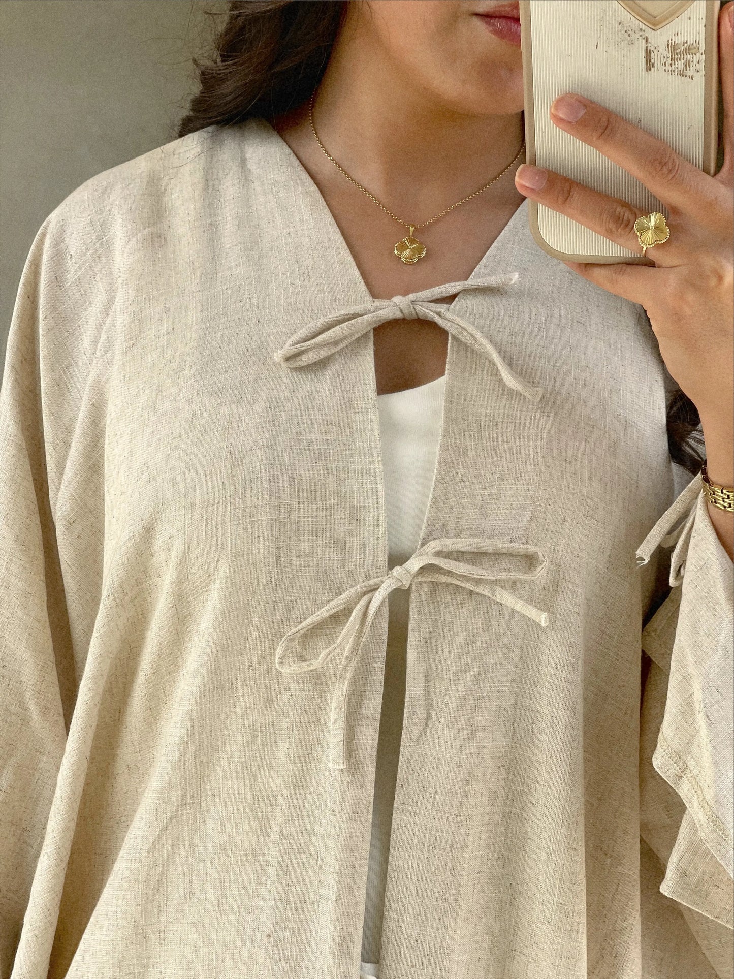 linen abaya, open abaya, open linen abaya, open linen bow abaya, simple abaya